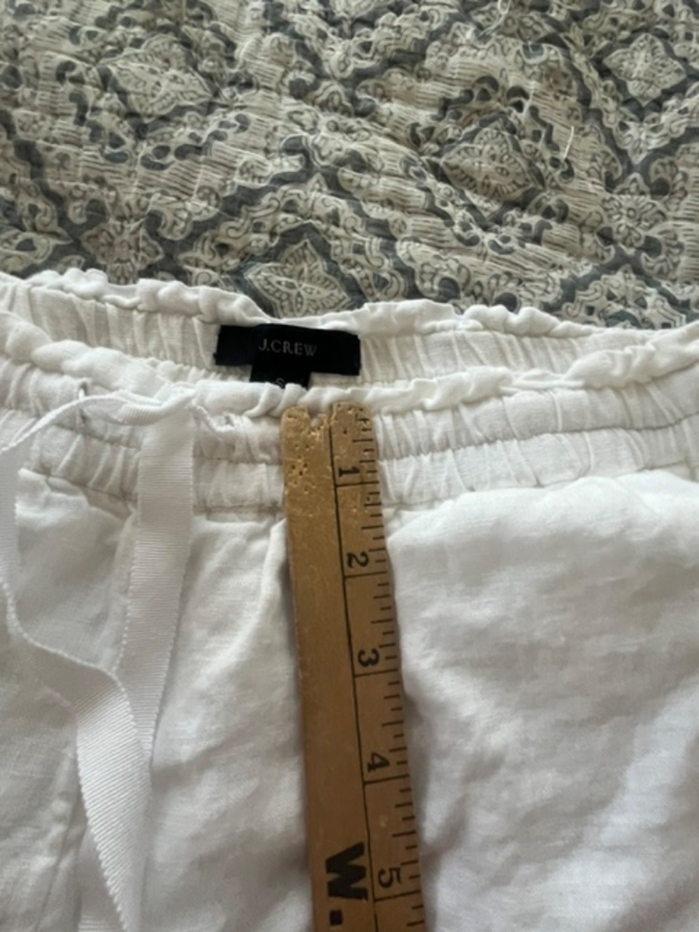 J.Crew White 100% Linen Wide Leg Elastic Waist Cropped Pants Sz S Coastal Preppy - Picture 8 of 12